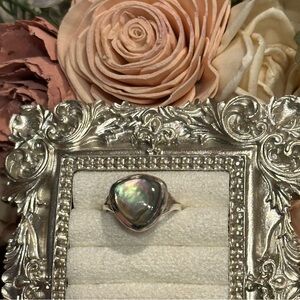 SZ 8 Iridescent Abalone Shell Bezel-Set Ring Sterling Silver